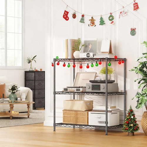 450LBS Storage Shelves 3 Tier Metal Shelving Unit Adjustable Wire Shelving Storage Rack Pantry Shelves for Kitchen Laundry Office Dorm Closet Bathroom 24" W x 30" H x 14" D Black