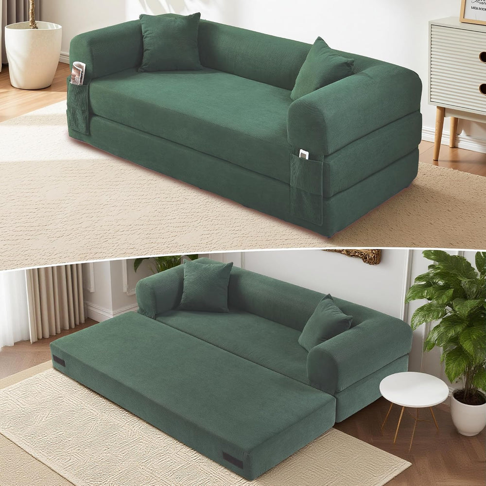 80" Cloud Sleeper Sofa Bed Pull Out Couch, Corduroy Sofa with Side Stora...
