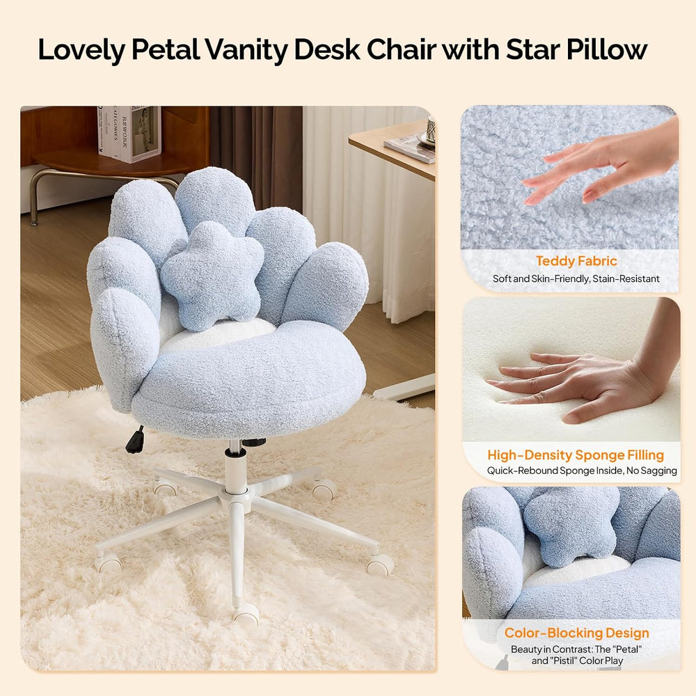 VINGLI Lovely Petal Vanity Desk Chair with Star Pillow, Height Adjustable Arm...