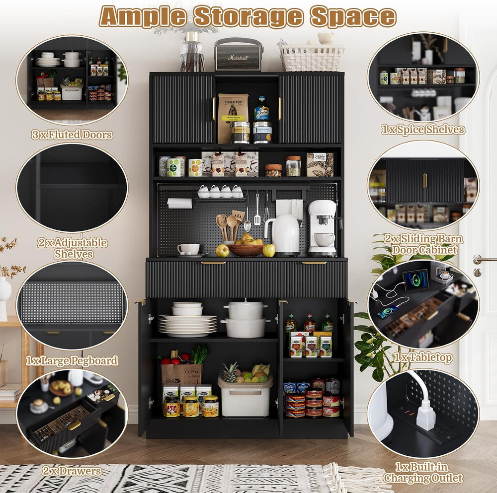 Kitchen Pantry Cabinet with Storage & Pegboard, 71" Tall Hutch Stora...