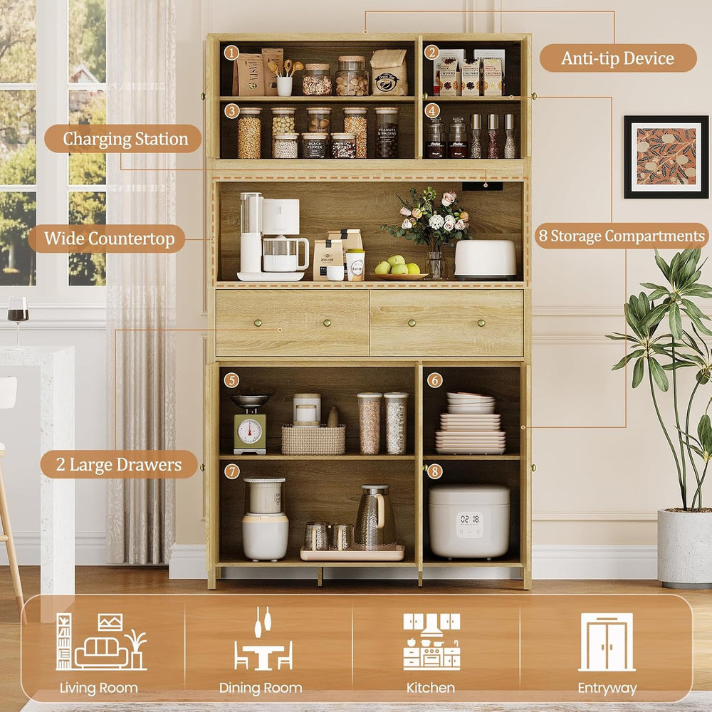 GarveeHome 71" Tall Kitchen Pantry Cabinet with Charing Station, Kitchen...