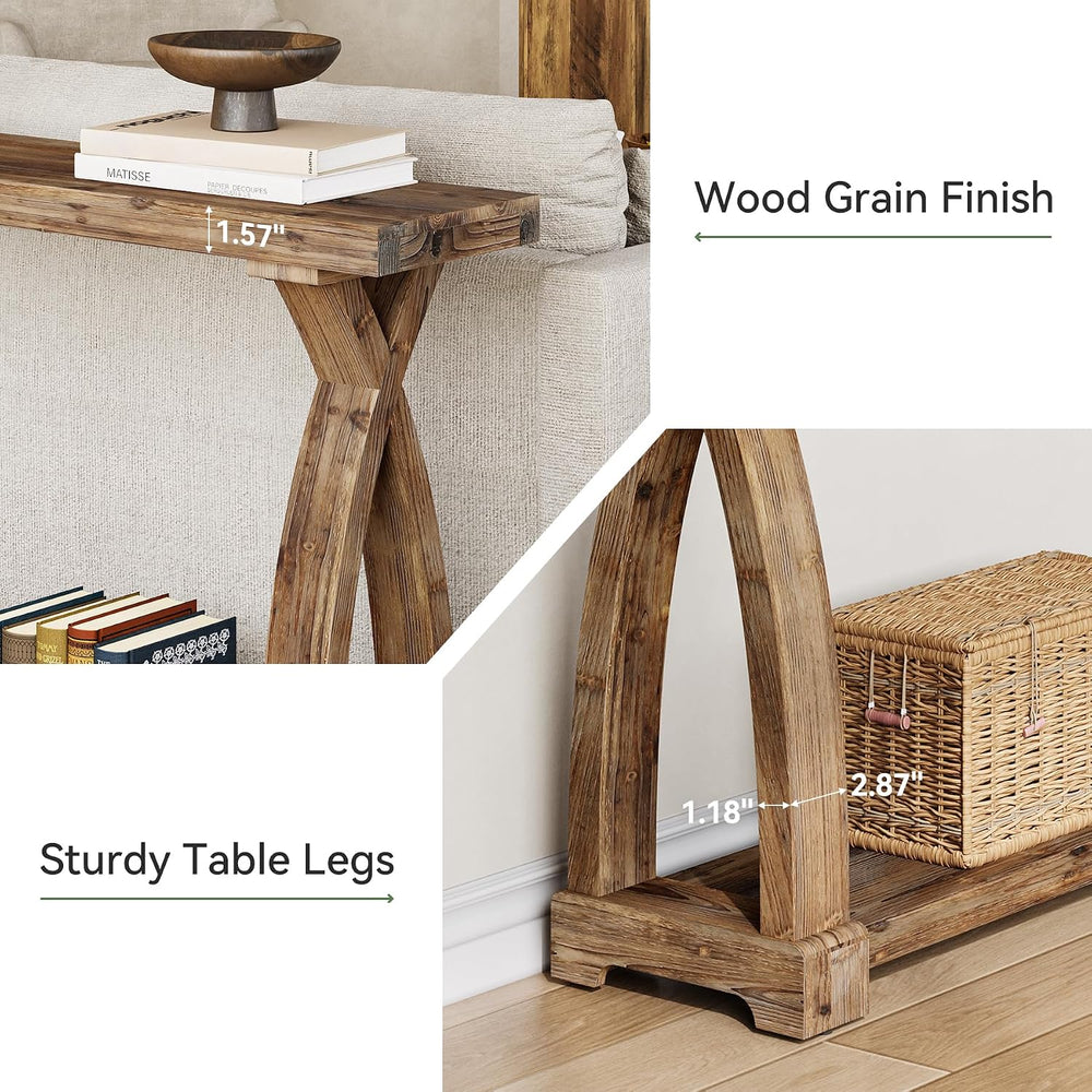 Solid Wood Console Table for Entryway, 63-Inch Narrow Farmhouse Couch Table B...