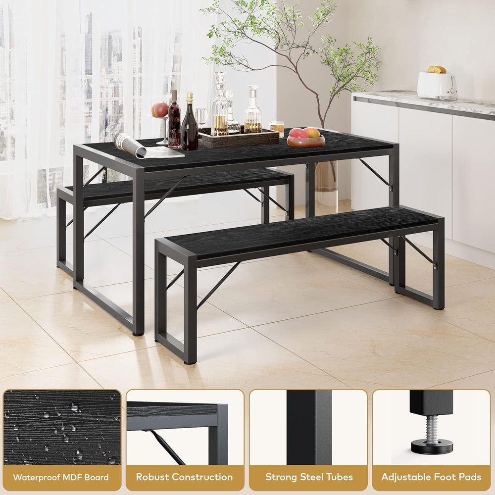 Gizoon 45.5" Dining Table Set for 4, Kitchen Table with 2 Benches Black ...