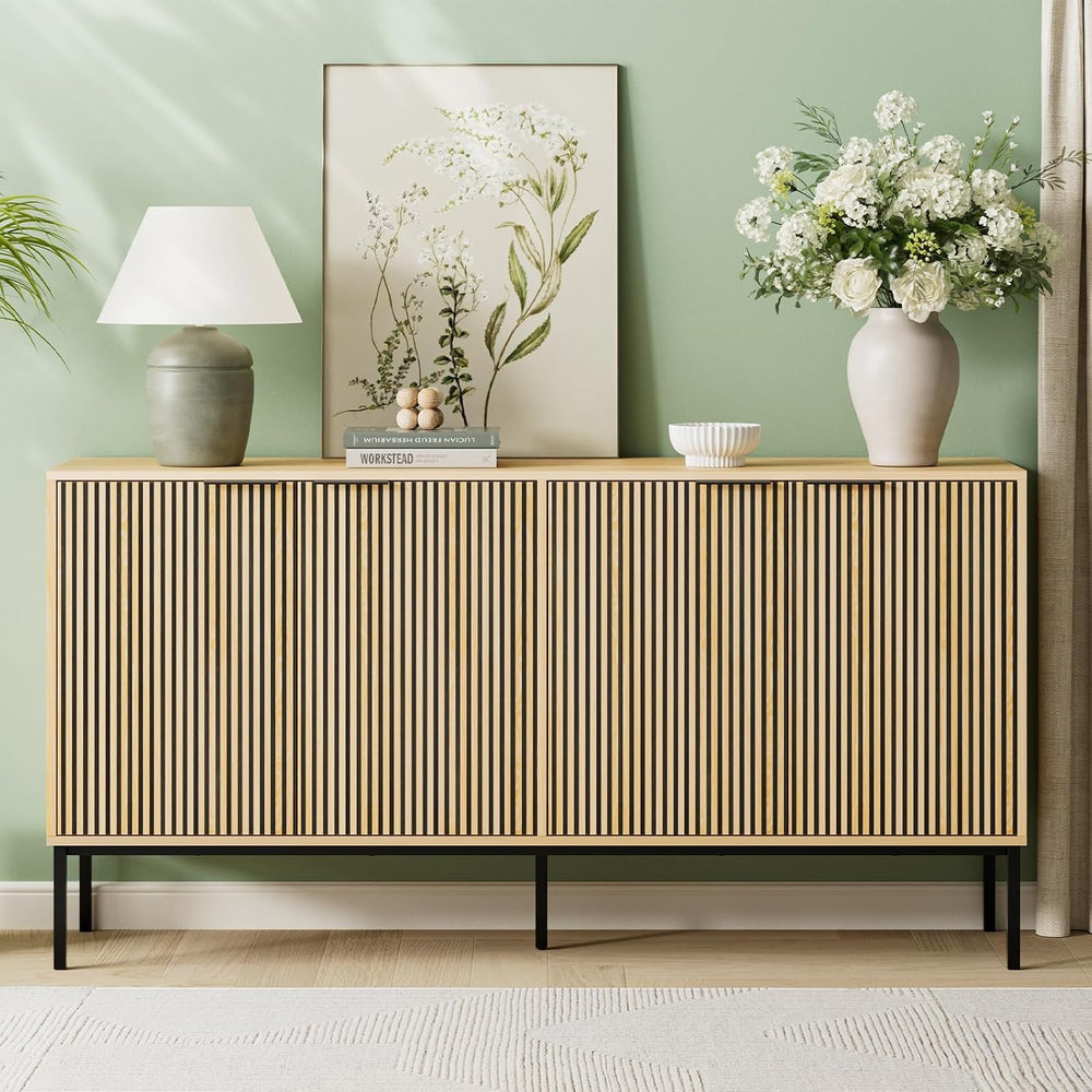 Sideboard Buffet Cabinet with 4 Doors, 63" Kitchen Accent Storage Cabine...