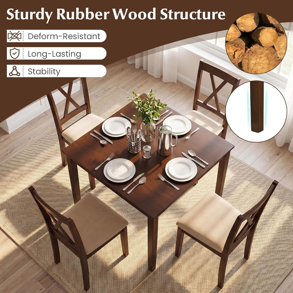 Giantex Dining Table for 4, 35.5" Square Kitchen Table with Solid Rubber...