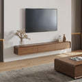 POVISON Fully-Assembled Minimalist Floating TV Stand, Modern Wall-Mounted Entertainment Center with 3 Flip-Down Cabinet Doors, Solid Wood Media Console, 70.87"