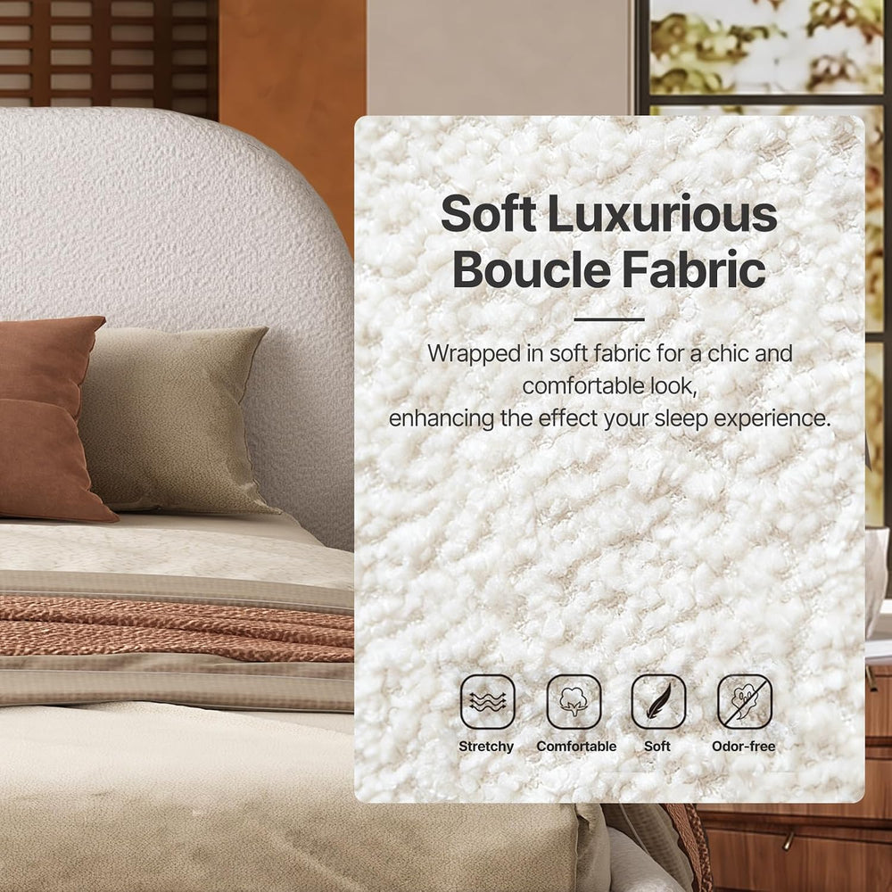 Kenhome Queen Size Boucle Cloud Bed Frame, Upholstered Platform Bed with Curv...
