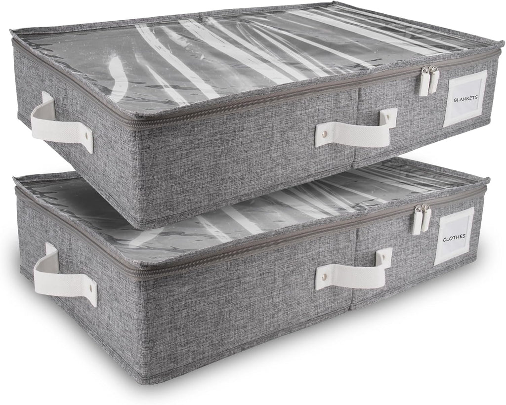 HOMELUX THEORY 2pc Under Bed Storage Containers, Bedroom Under the Bed Drawer Storage Organizer with Bins and Lids, Large Underbed Clothes Storage Box Ideal for Blanket, Fabric, & Shoes (LightGray)