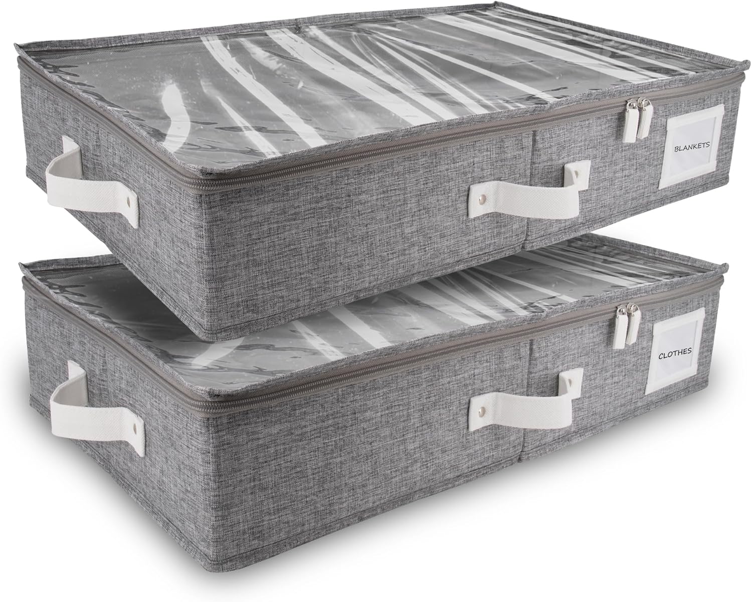 HOMELUX THEORY 2pc Under Bed Storage Containers, Bedroom Under the Bed Drawer Storage Organizer with Bins and Lids, Large Underbed Clothes Storage Box Ideal for Blanket, Fabric, & Shoes (LightGray)