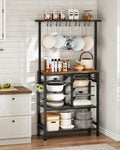 CHOEZON Pots and Pans Organizer Rack, Kitchen Bakers Rack, Multi-Tier Storage Shelf, Kitchen Island Table, Cooking Rack with Pots and Pans Storage, Rustic Brown and Black TPR60BF