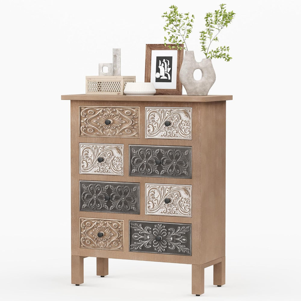 HOMPUS 32'' Tall Wood Storage Cabinet with 8 Drawers for Living Room