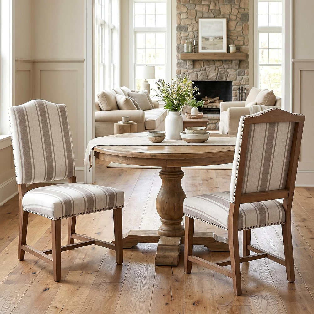 ROCITY Linen Dining Chairs Set of 2 Upholstered Farmhouse Dining Room Chairs ...