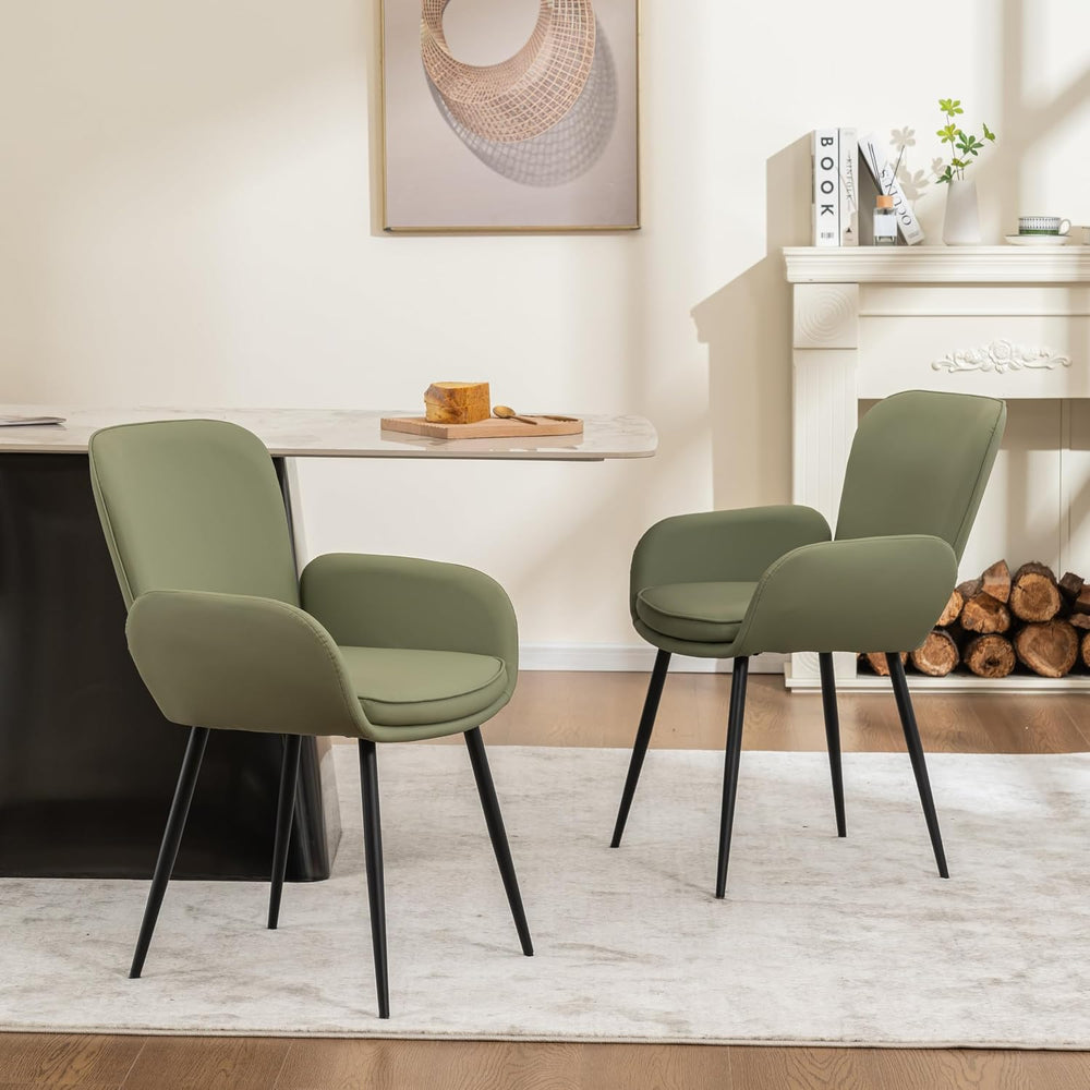 VKNOW Modern Faux Leather Dining Chairs Set of 2 with Armrest, Green | Armed ...