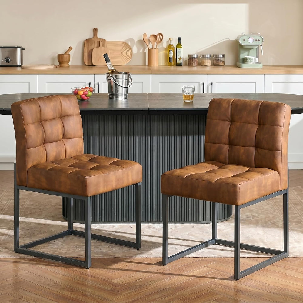 GrandNoor Coffee Faux Leather Dining Chairs Set of 2, Mid-Century Modern Dini...