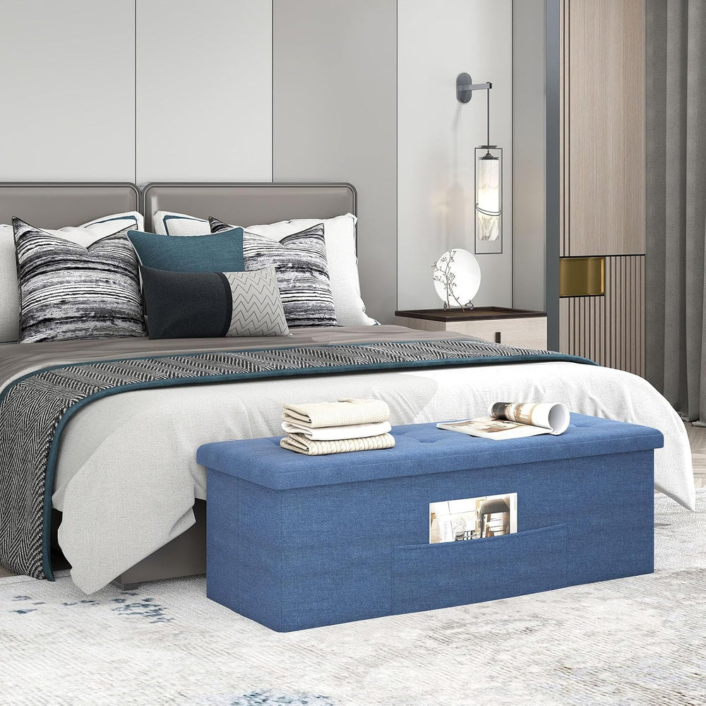 Giantex 43 Inches Folding Storage Ottoman Bench, Upholstered Storage Chest wi...
