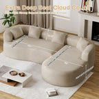 Luxury Modern Tight Curved Back Sofa, 111" Minimalist Style Comfy Couch for Living Room, 4 Seater Modular Chenille Sectional with 4 Throw Pillows,No Assembly Needed,Light Brown(Right-Facing Chaise)