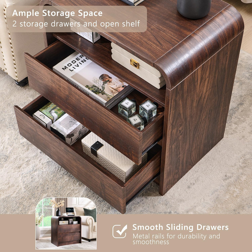 Aitjunz 25" Tall Modern Nightstand with Charging Station, 23.6''...