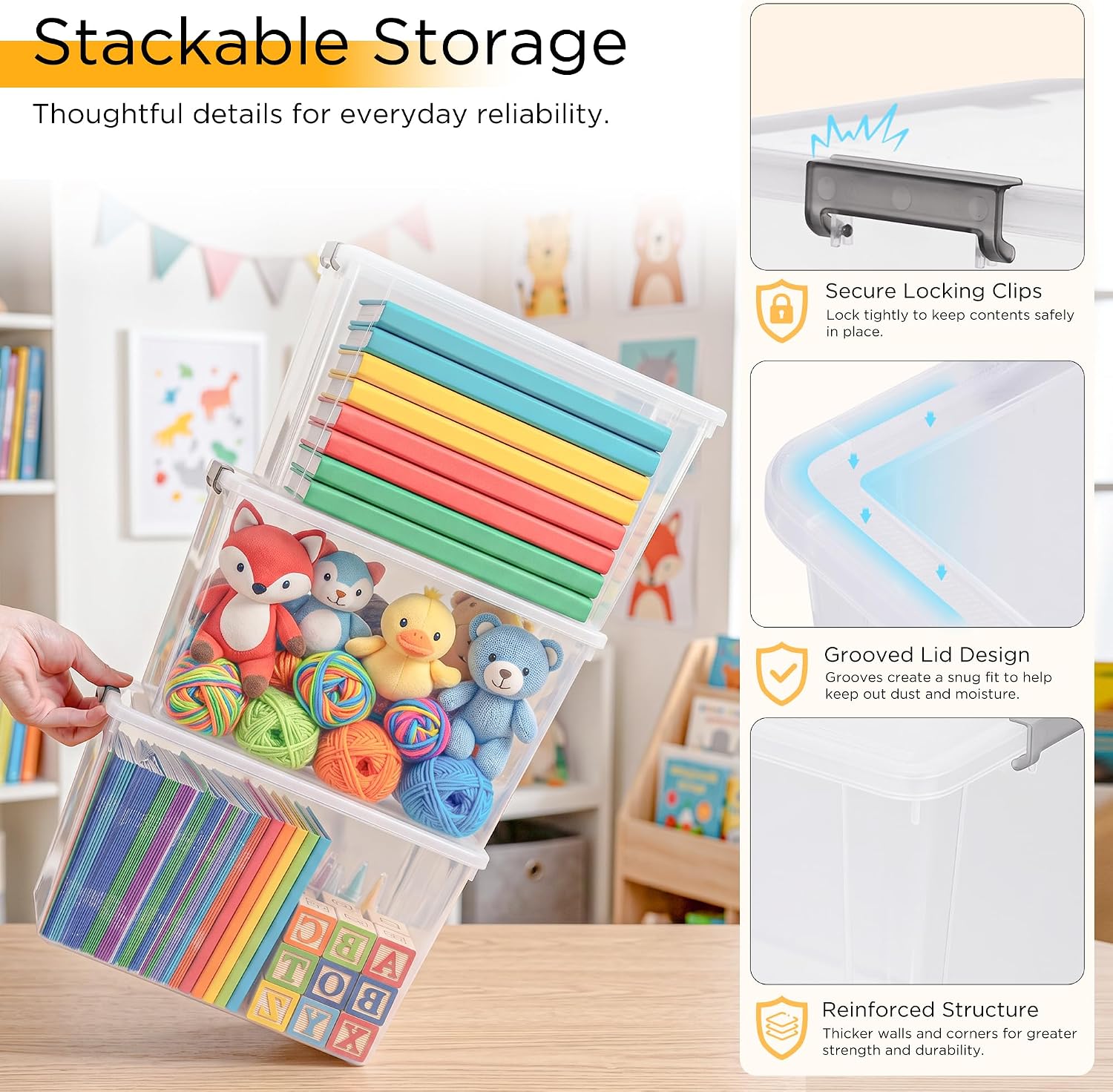 Citylife 6Packs 7.8Qt Plastic Storage Bins with Lids, Clear Organizer | Stackable totes Containers for Craft Supplies, Documents,Garage,Toys,Office and Classroom