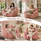 Pink Kids Bean Bag Chair, Stuffed Kids Bean Bag Sofa with Filler Corduroy Bean Bag Seat for Girls, Small Comfy Lazy Sofa Lounge Chair with Armrests and Back Support for Gaming, Reading, Pink