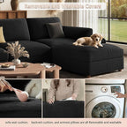 EASE MOOSE Oversized Sectional Modular Sofa,Large L Sectional Couch Wide Deep Seat Modular Cloud Couch,Black