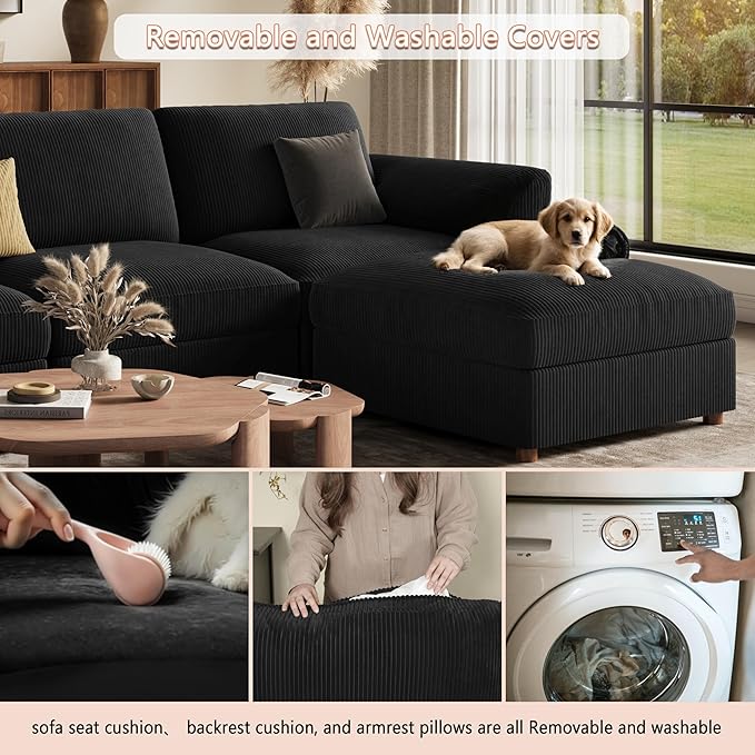 EASE MOOSE Oversized Sectional Modular Sofa,Large L Sectional Couch Wide Deep Seat Modular Cloud Couch,Black
