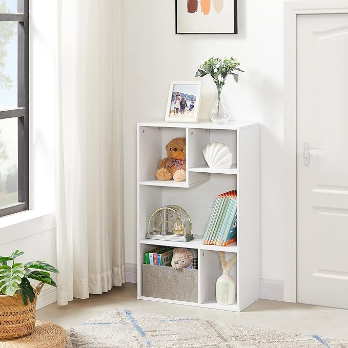 VECELO 5 Cube Modern Bookcases, 3 Tier Bookshelves, 31 Inch High Cubby Storage Organizer, Shelf Hight Up to 12.8 Inches Suit for Most Books, Vertical or Horizontal Use Available,Pearl White
