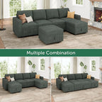 HONBAY Modular Sectional Sleeper Sofa Bed, Corduroy Pull Out Couch with Storage Ottoman, U Shaped Sectional Couches for Living Room, Green