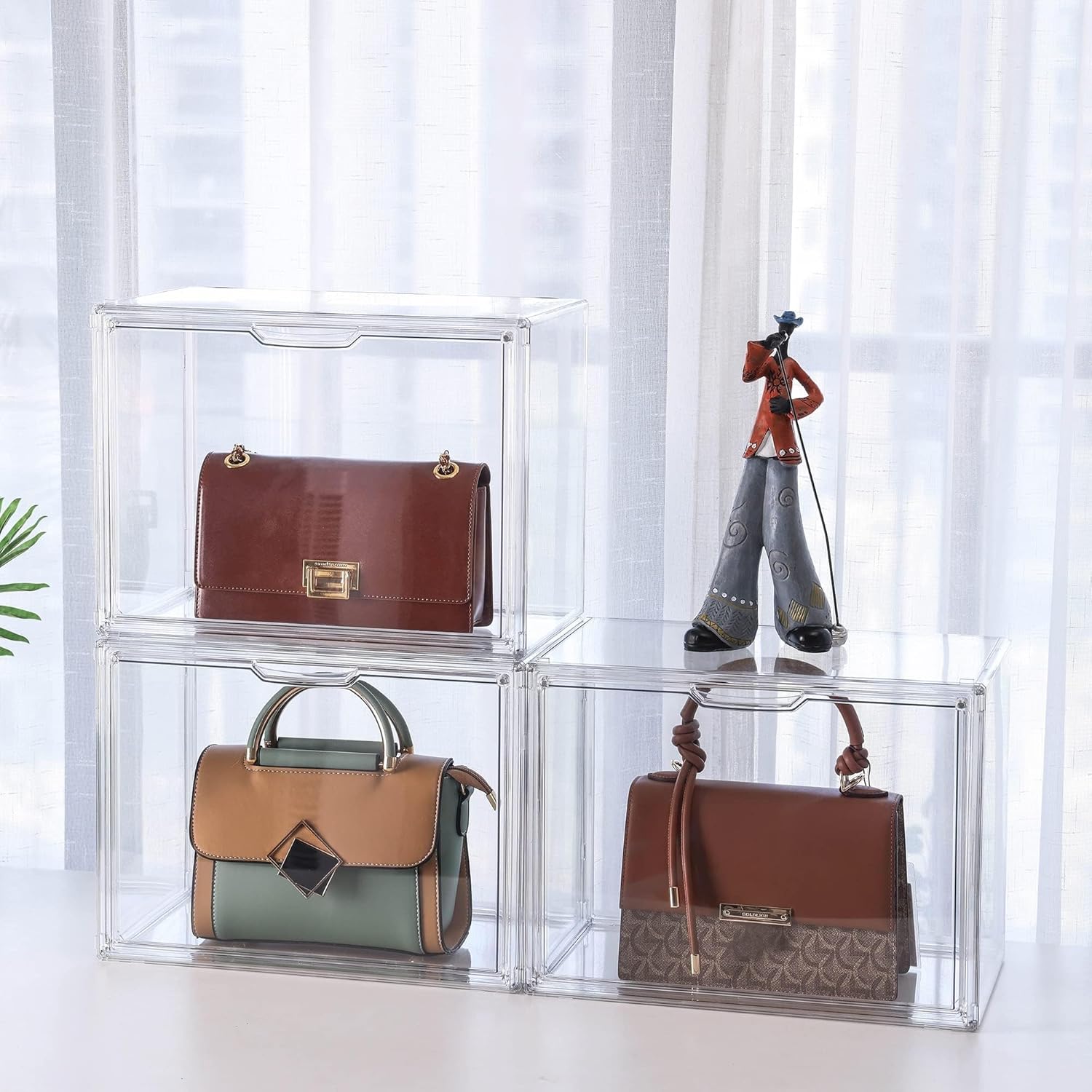 Purse Organizer for Closet, Clear Acrylic Display Case, Large Handbag Storage Organizer with Magnetic Door, 3 Pack Plastic Acrylic Boxes for Wallet, Cosmetic, Collectibles (X Large)