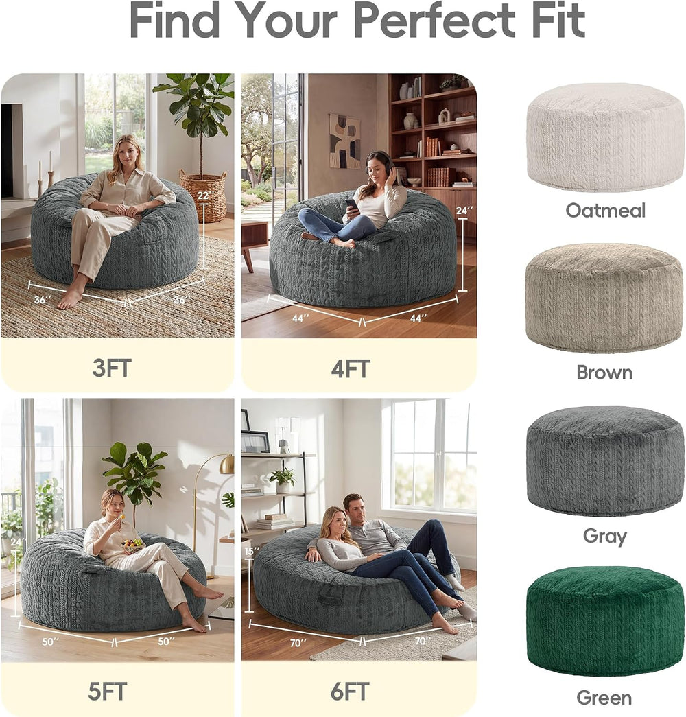 Large Bean Bag Chairs 3FT Big Adults BeanBag Chairs with Filler Memory Foam |...