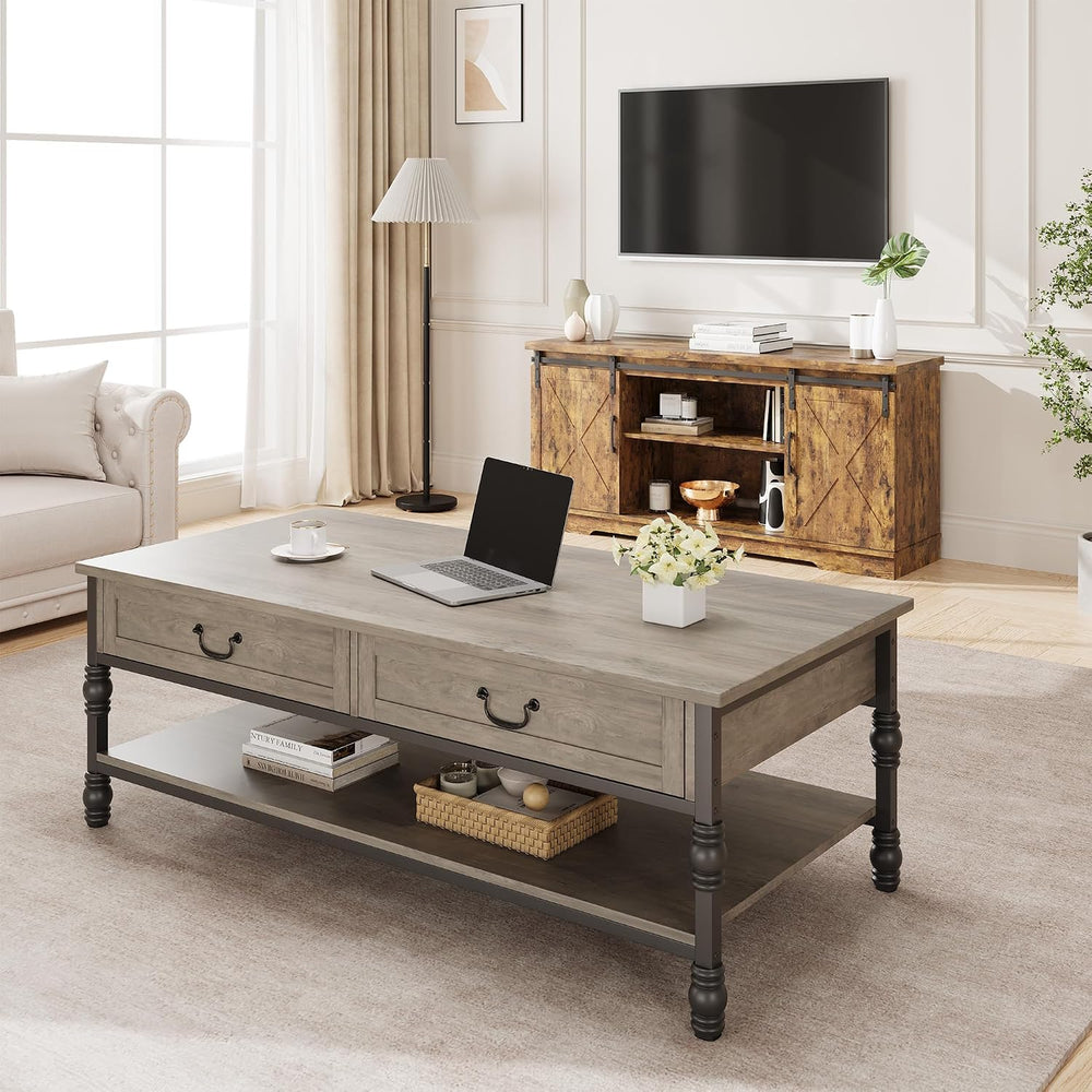 41" Rustic Coffee Table with 2 Storage Drawers, Rectangular Coffee Table...
