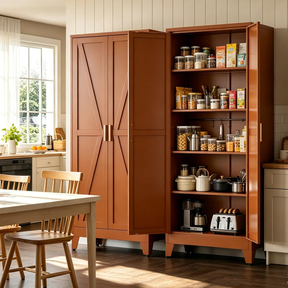 Bevivog Tall Rust Brown Storage Cabinet, 71" Metal Pantry Cabinet with 2...