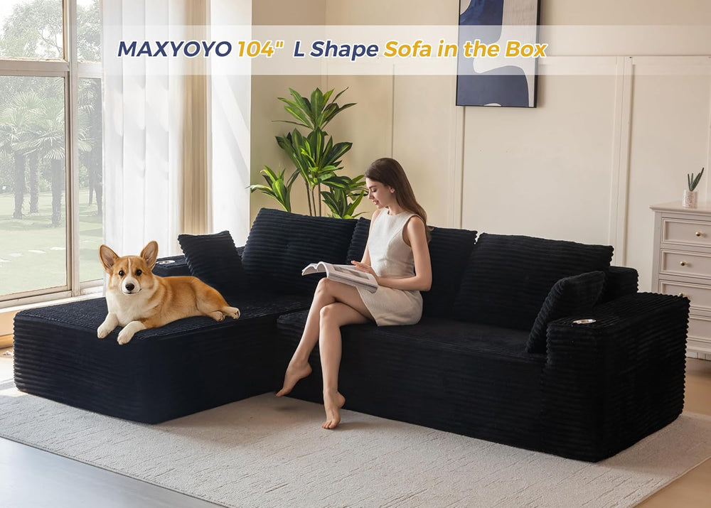 MAXYOYO 104" Modular Sectional Couch with L-Shape Chaise, Modern Couch f...