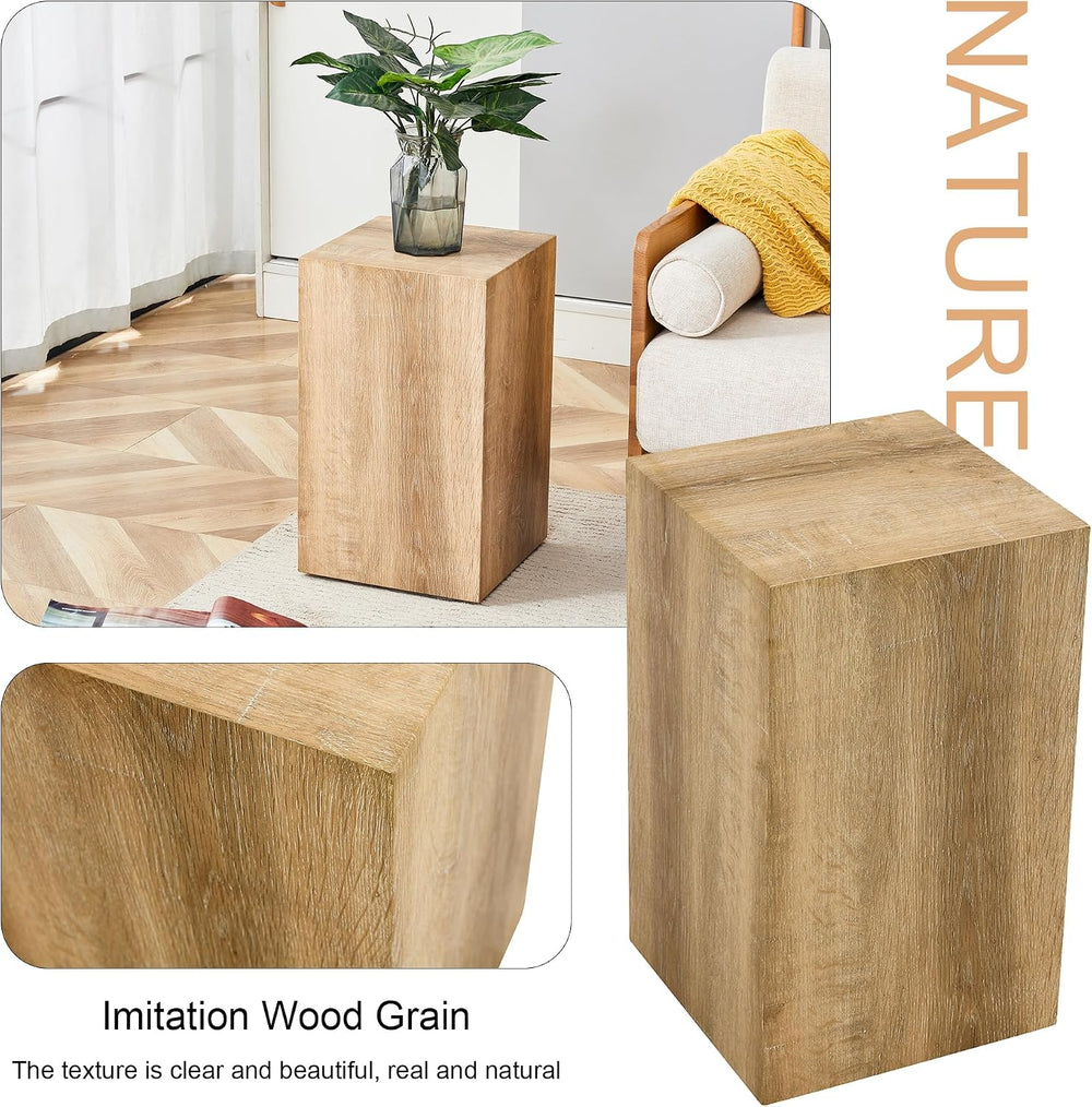 Natural Wood Marble Texture Side Table, MDF End Table, 11.8 x 11.8 x 19.6 Inc...