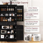 SOFTSEA Kitchen Pantry Cabinet with 6 Door Shelves and 2 Drawers, Farmhouse Embossed Texture Cupboard Cabinet with 3 Pull Out Organizers, Kitchen Hutch for Dining Room Living Room, Black