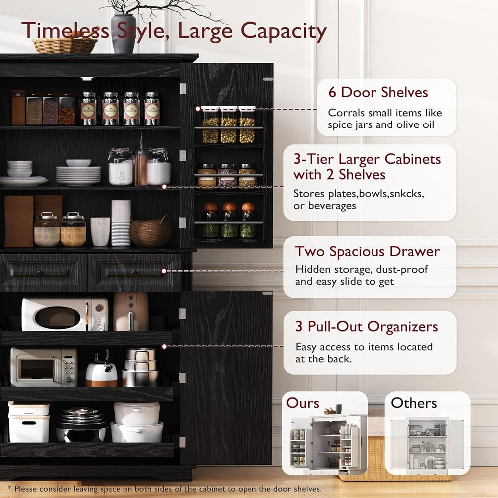 Virubi 71" Tall Kitchen Pantry Cabinet with 3 Pull Out Cabinet Organizer...