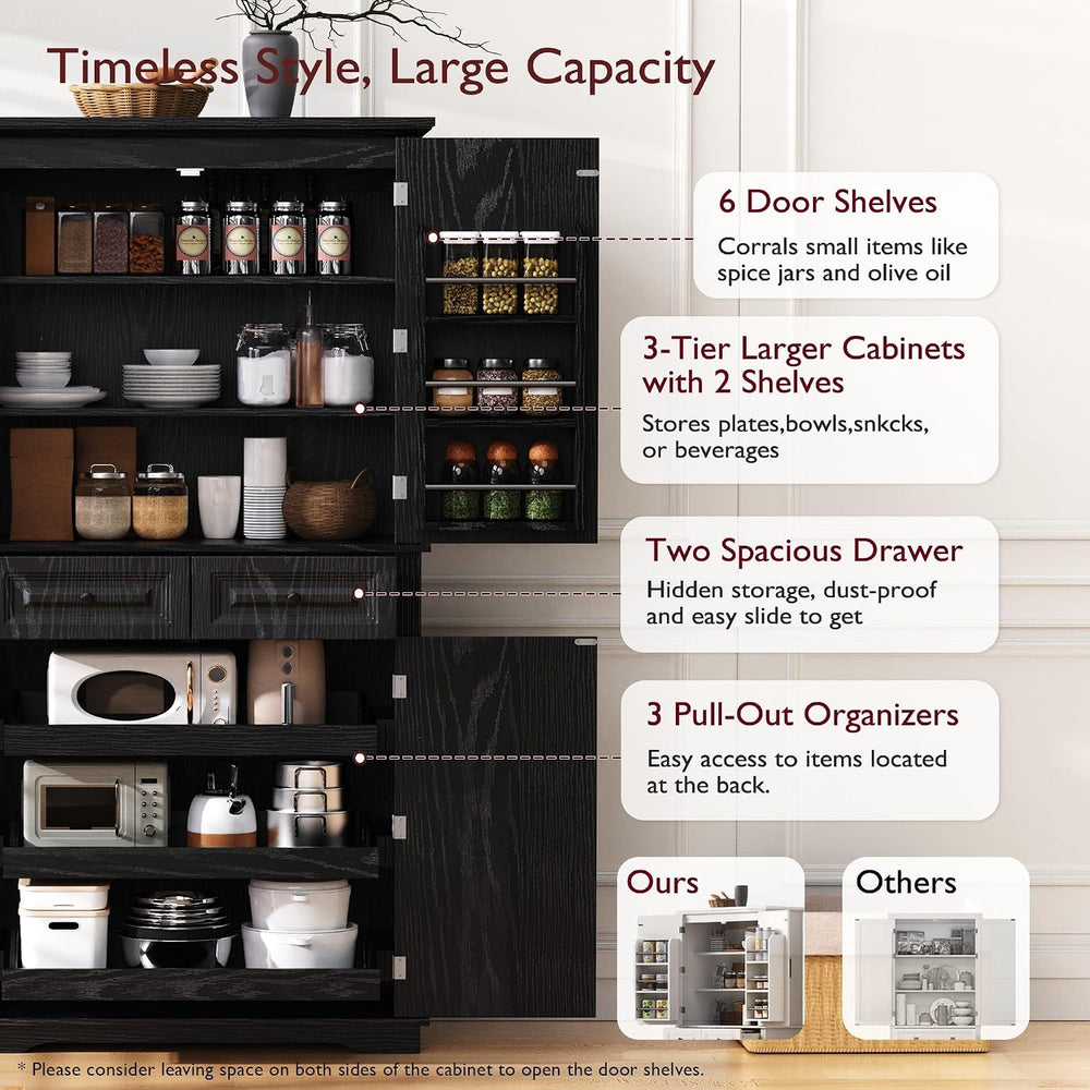 Tall Kitchen Pantry with 3 Pull Out Storage Organizers,Farmhouse Embossed Tex...