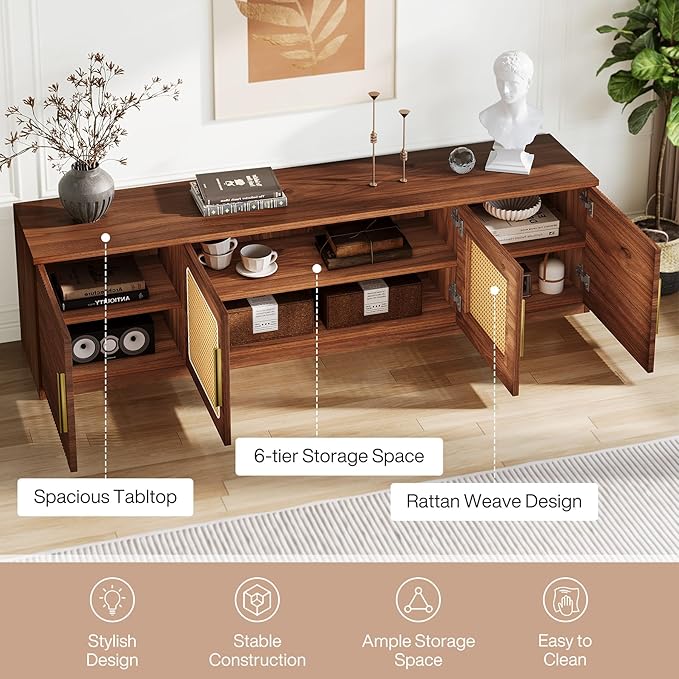 Tribesigns 70.9" TV Stand for Living Room, Mid Century Modern Entertainment Center with 6-Tier Storage Shelf, Wood Long Media Console Television Stands Cabinet for TVs Up to 80 Inches