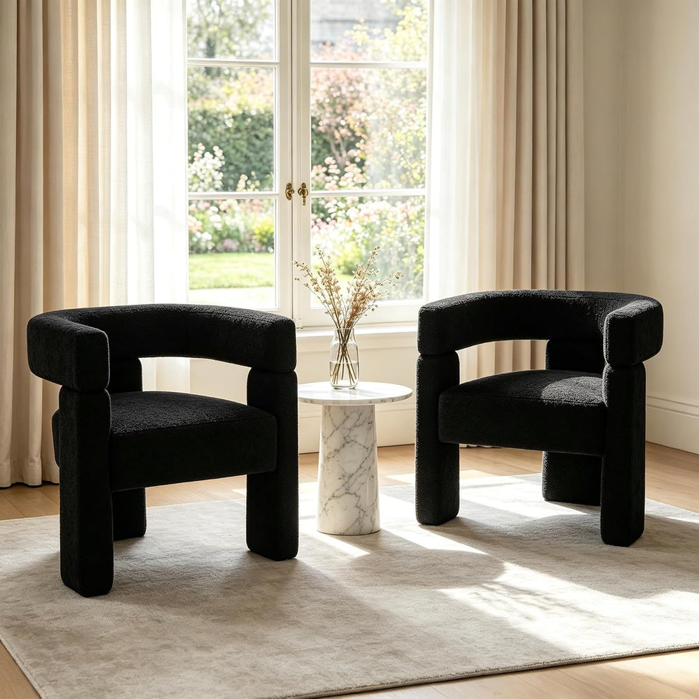 Sherpa Barrel Accent Chairs Set of 2, Modern Boucle Dining Room Chairs, Comfy...