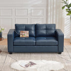 TYBOATLE 65" Blue Faux Leather Loveseat for Bedroom, Mid-Century Modern Tufted Comfy Loveseat w/USB Charging Ports and Wide Arms, 2 Seat Office Small Couch