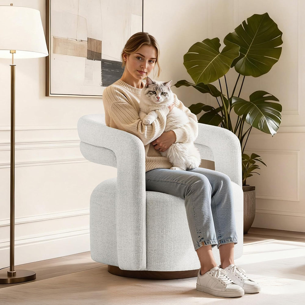 KISLOT, Swivel Accent Chair, Modern Arm Chair with Wooden Base, Wheat, 2PCS |...