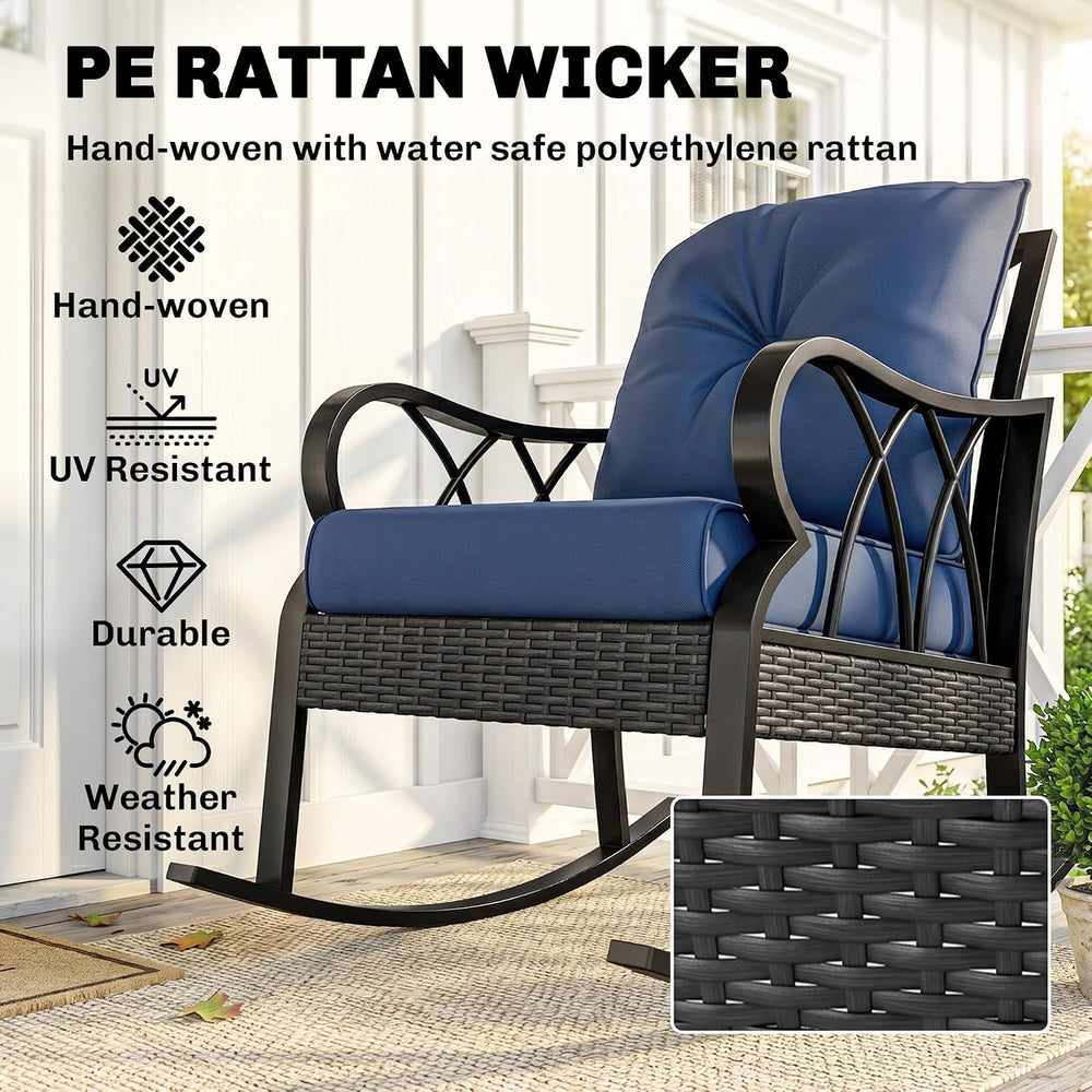 Outsunny 2 Piece Outdoor Wicker Rocking Chairs with Padded Cushions, Aluminum...