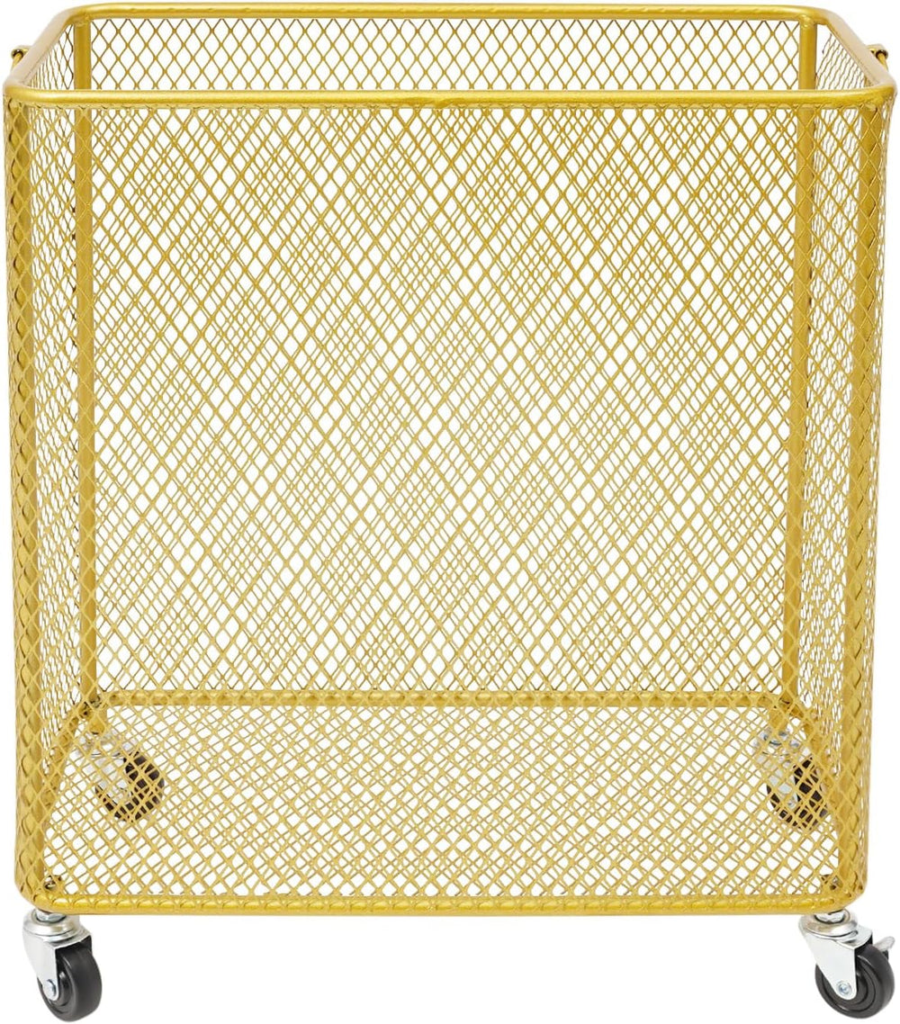 Metal Storage Cart Rectangular Mesh Wire Rolling Laundry with Ring Handles, G...