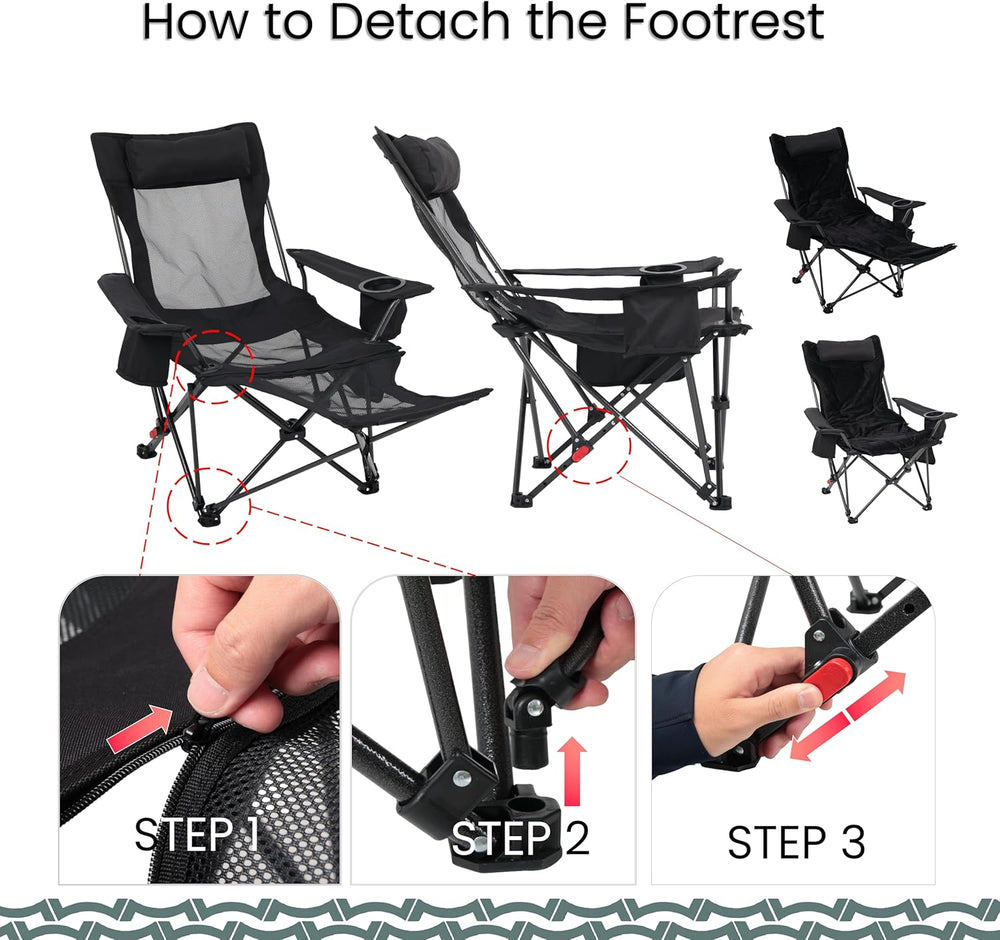 Portable Reclining Camping/Lounge Chair for Outdoor (1, Black) | Soft Cushion...