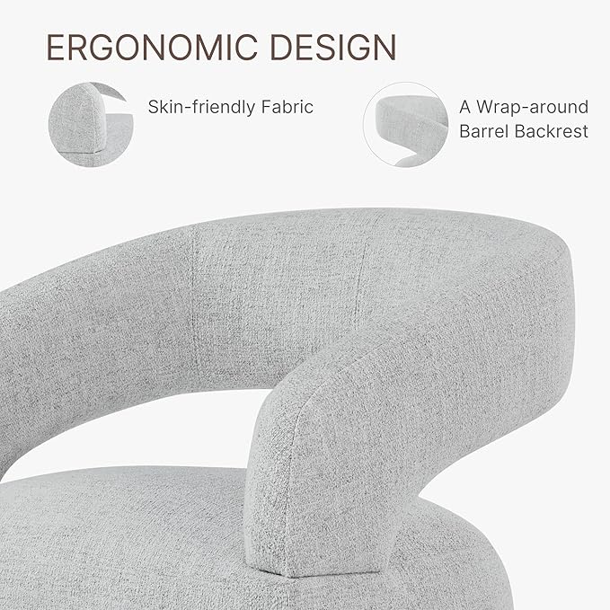 Upholstered Dining Chairs with Casters, Modern Barrel Side Armchair with Rollers for Dining Room, Bedroom, Kitchen, Reading Room, Light Gary, Set of 2