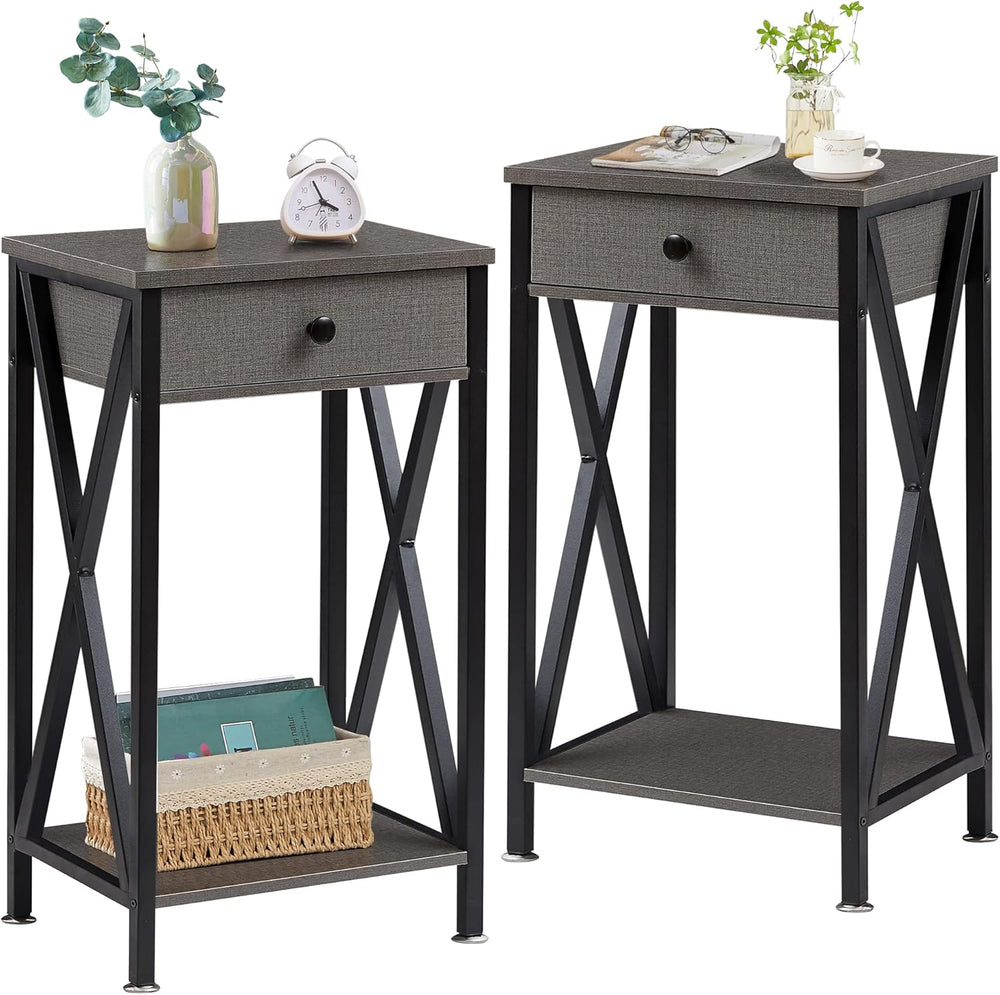 VECELO Tall Nightstand,27.6 inch Wooden End Table with Metal X-Frame,Side Tab...