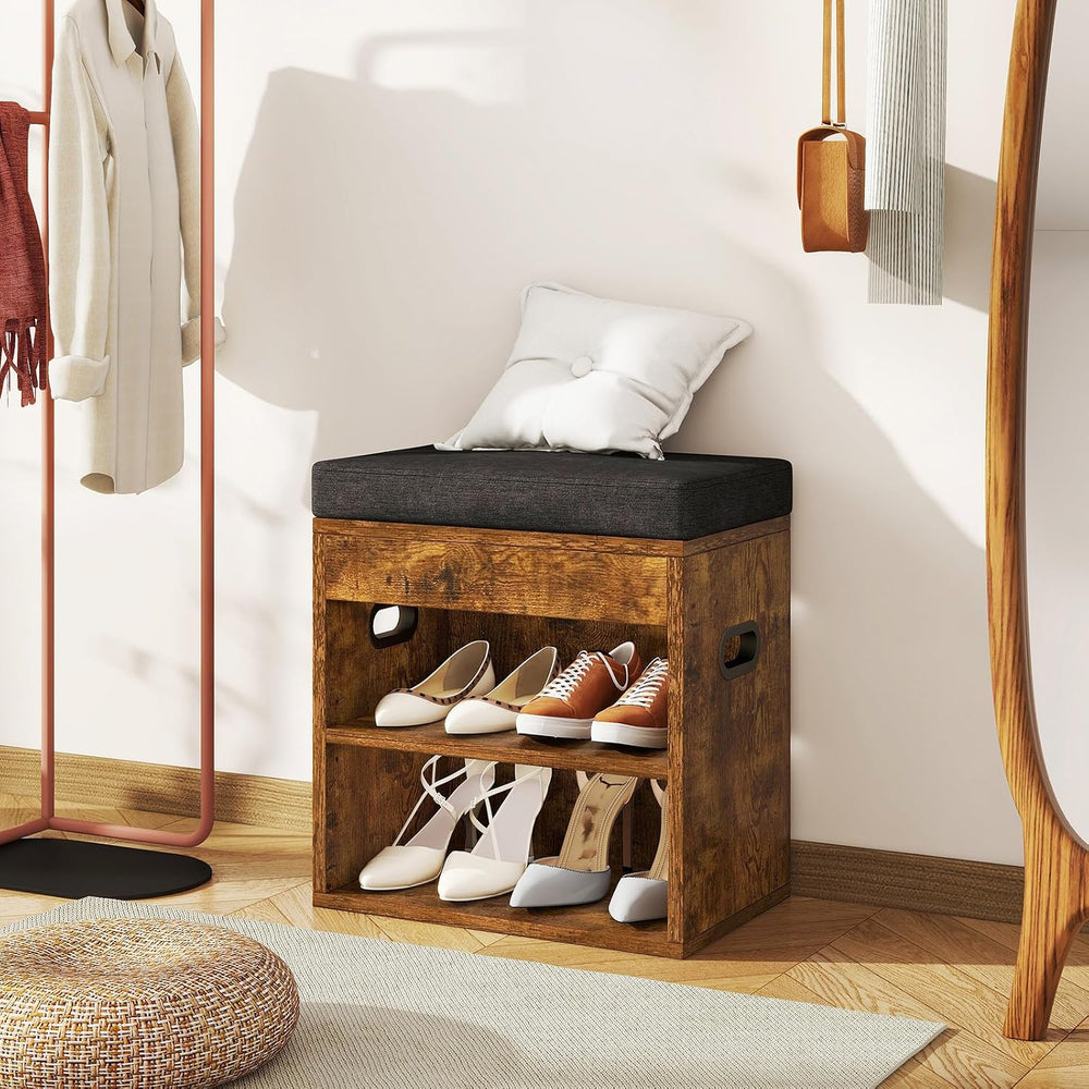 YMYNY Small Shoe Storage Bench with Cushion and Drawer, 2 Tier Adjustable Ent...
