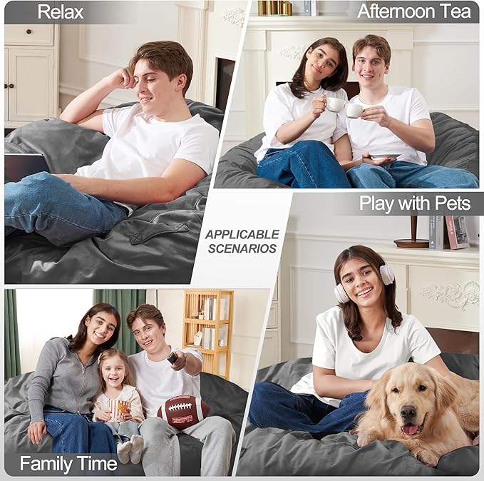 Homguava 4 FT Bean Bag Chair: 4' Bean Bags with Memory Foam Filled, Large...