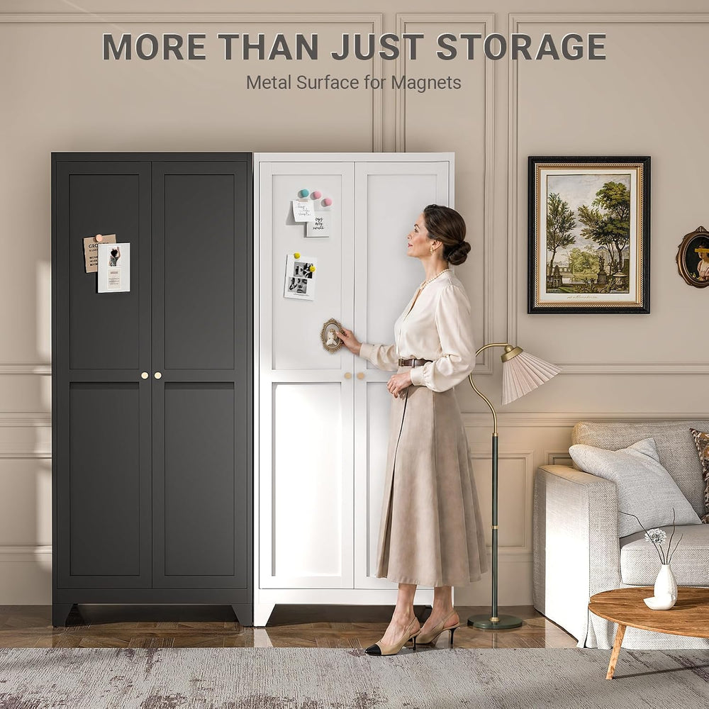 75" Metal Kitchen Pantry Cabinet with Dual Opening Design, Tall Storage ...
