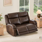 Watson & Whitely Genuine Leather Wall Hugger Power Recliner Loveseat, Brown | 2 Seater Reclining Sofa, Adjustable Power Headrests, USB & Type-C Charging Ports, Dual Recliners, Living Room & RV
