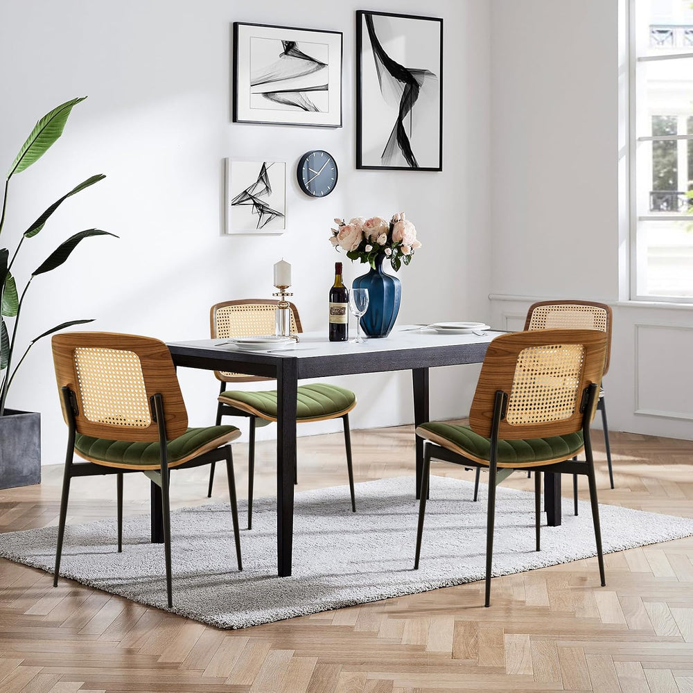 LUNLING Dining Chairs Set of 4 Mid Century Modern Retro Green Velvet Kitchen ...